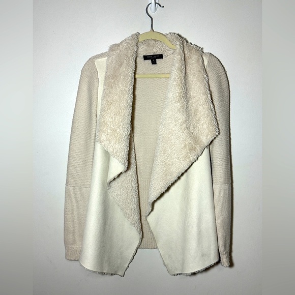 Romeo & Juliet Cream Open Waterfall Front Cardigan with Faux Fur Trim size Med - Picture 2 of 9